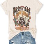 تي شيرت روك باند للنساء، تي شيرت روك اند رول المرح لعطلة نهاية الاسبوع قمصان كلاسيكية برسومات موسيقية كاجوال للحفلات الموسيقية