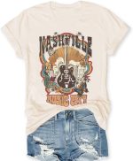 تي شيرت روك باند للنساء، تي شيرت روك اند رول المرح لعطلة نهاية الاسبوع قمصان كلاسيكية برسومات موسيقية كاجوال للحفلات الموسيقية