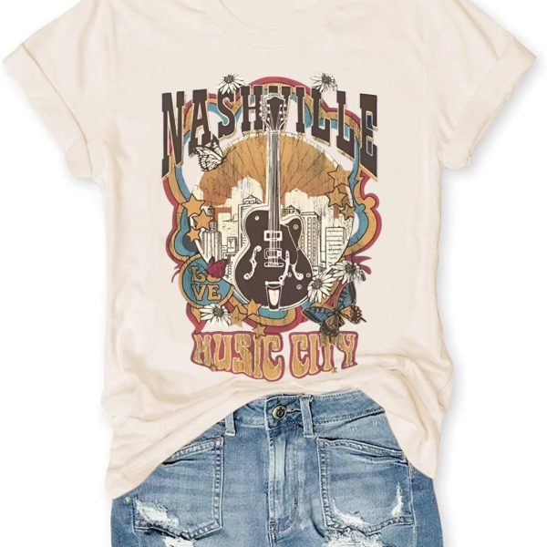 تي شيرت روك باند للنساء، تي شيرت روك اند رول المرح لعطلة نهاية الاسبوع قمصان كلاسيكية برسومات موسيقية كاجوال للحفلات الموسيقية