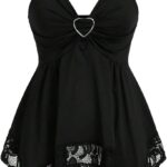 بلوزة بدون اكمام للنساء من جورجليتر برقبة على شكل حرف V من الدانتيل غير المتماثل مكشكشة واسعة بيبلوم Y2k