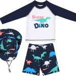 ماو طقم ملابس سباحة واقية من الطفح الجلدي للاولاد باكمام طويلة بعامل حماية من الاشعة فوق البنفسجية 50+ ملابس سباحة واقية من الشمس 3 قطع