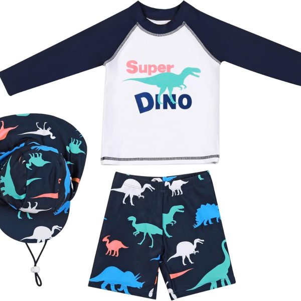 ماو طقم ملابس سباحة واقية من الطفح الجلدي للاولاد باكمام طويلة بعامل حماية من الاشعة فوق البنفسجية 50+ ملابس سباحة واقية من الشمس 3 قطع