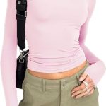 بلوزة قصيرة للنساء بقصة ضيقة كاجوال بلون سادة ورقبة دائرية ضيقة واكمام طويلة