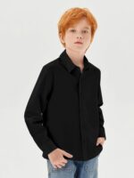 ⁦قميص رسمي باكمام طويلة وقبة كلاسيكية بازرار سفلية للاولاد مناسب للمدرسة من عمر 5-14 سنة⁩ - الصورة ⁦4⁩