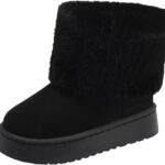 جزمة شتوية شتوية دافئة من الفرو الصناعي للنساء مع بطانة من الفرو ونعل غير قابل للانزلاق