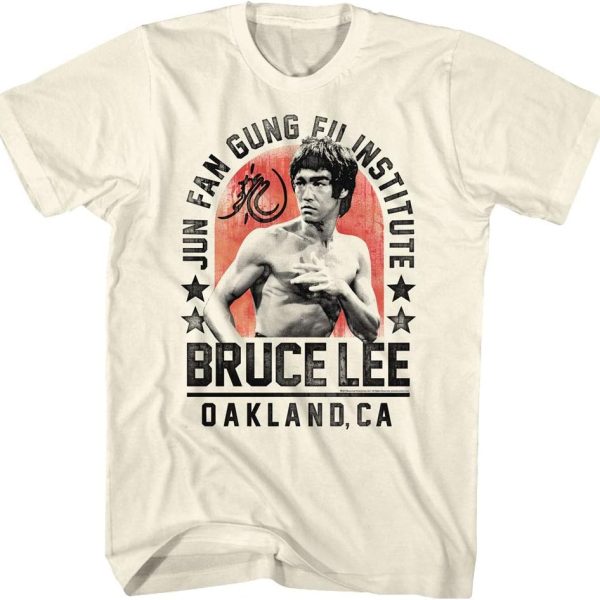 تي شيرت للبالغين مطبوع عليه Bruce Lee Chinese Martal Arts Icon Jun Fan Gung Fu Institute لون اوف وايت