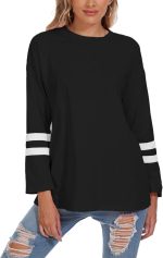 ⁦تي شيرت نسائي كبير الحجم برقبة دائرية ضيقة واكمام طويلة 2024 مريح من القطن المريح باللون الاسود مقاس M⁩ - الصورة ⁦2⁩