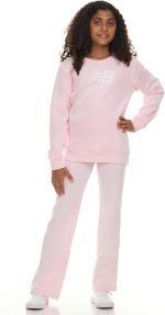 نيو بلانس طقم مكون من قطعتين للبنات - سويت شيرت بقبة دائرية ضيقة وسروال ضيق واسع، ملابس رياضية فاخرة من القطن الناعم المخلوط والصوف
