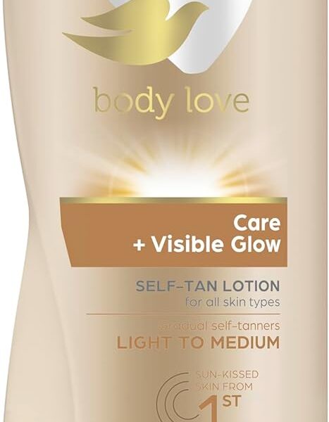 دوف لوشن تسمير البشرة الذاتي من كير + فيزيبل جلو من لايت الى ميديوم، لوشن تسمير تدريجي للبشرة المشمسة لجميع انواع البشرة، 400 مل