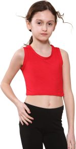 تي شيرت قصير للفتيات الصغيرات بتصميم نيون فلورسنت مناسب للرقص والجمباز لعمر 5-14 سنة