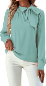 ⁦بلوزة انيقة للنساء برقبة مرتفعة واكمام طويلة مكشكشة بعقدة ربطة عنق⁩ - الصورة ⁦4⁩