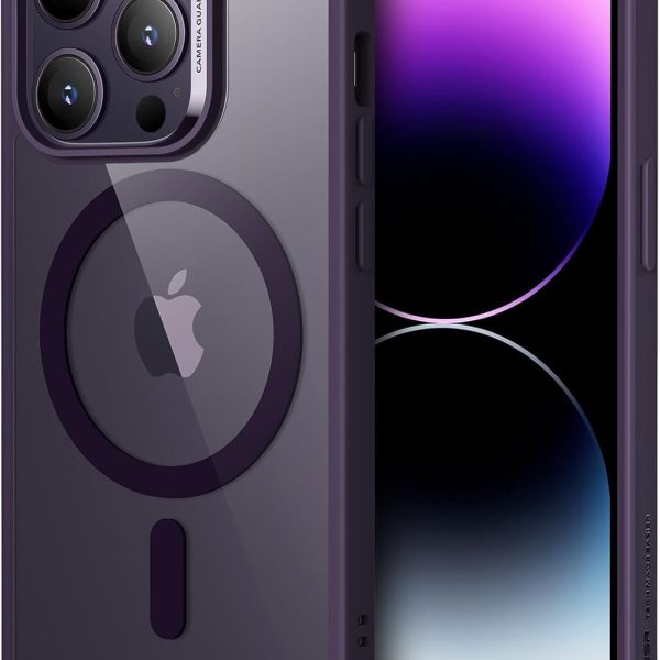 ESR جراب لموبايل ايفون 14 برو ماكس، جراب موبايل ماج سيف يدعم الشحن اللاسلكي المغناطيسي، حماية من الدرجة العسكرية، قبضة ناعمة، غطاء كلاسيكي هايبرد لموبايل ايفون 14 برو ماكس، ارجواني شفاف