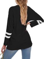 ⁦تي شيرت نسائي كبير الحجم برقبة دائرية ضيقة واكمام طويلة 2024 مريح من القطن المريح باللون الاسود مقاس M⁩ - الصورة ⁦6⁩