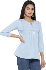 ⁦ياش غاليري بلوزة قطنية مطرزة للنساء (ازرق فاتح، مقاس L)⁩ - الصورة ⁦3⁩