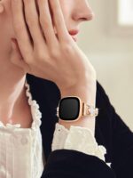 ⁦اساور بلينج من ازوني متوافقة مع ساعة فيتبيت فيرسا 3/4/سينس اند سينس 2 الذكية، سوار ساعة من الستانلس ستيل بتصميم فراشة مرصع باحجار الراين، سوار معدني لطيف للنساء⁩ - الصورة ⁦7⁩