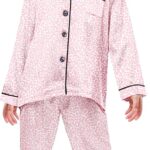 اس سي اتش بي بي بي تي ايه طقم بيجامة من الساتان للبنات، طقم بيجامة نوم من الحرير بازرار سفلية، طقم بيجامات نوم من قطعتين بلون بينك ليوبارد، 4-5T = علامة 120، تي - بينك ليوبارد، 4-5 سنوات, تي - بينك