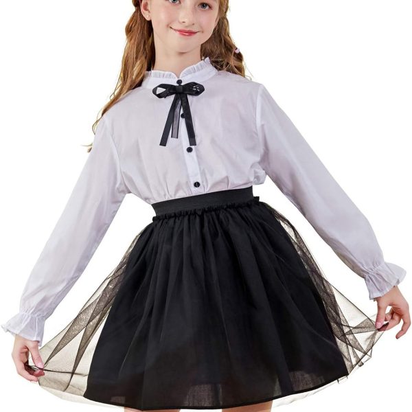 سولوكوت بلوزة قطن باكمام طويلة وازرار امامية للزي المدرسي للفتيات لفصل الربيع والصيف