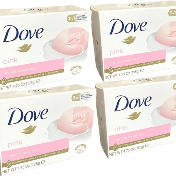 قالب صابون كريم مرطب للجمال من دوف، زهري، 135 غرام (عبوة من 4 قطع)