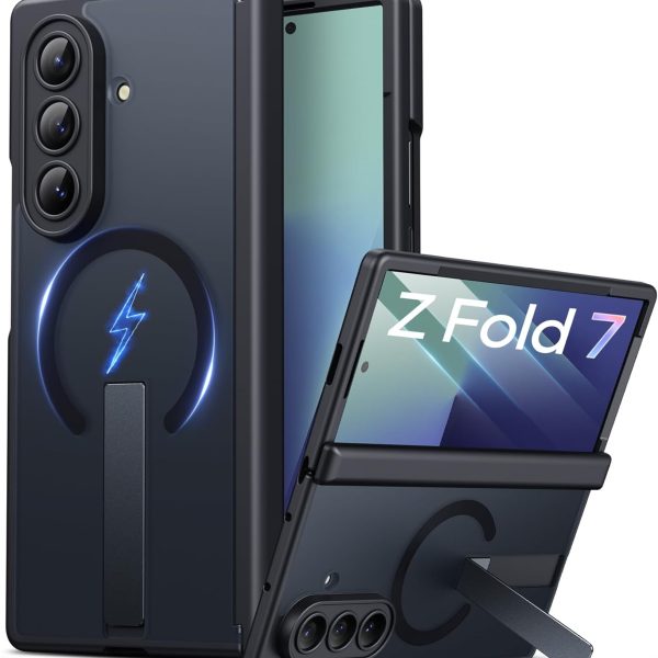 جراب حماية من فيهيبي لهاتف سامسونج جالاكسي Z فولد 7 مع حامل، متوافق مع ماج سيف، حماية كاملة للعدسة والمفصلات، واقي شاشة امامي، جراب هاتف متين من الدرجة العسكرية لجالاكسي Z فولد 7، اسود