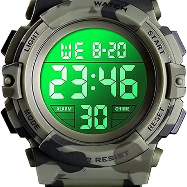ساعة رياضية رقمية متعددة الوظائف كرونوغراف مقاومة للماء مع منبه وتقويم مع منبه وساعة ايقاف للاولاد والبنات من سن 5 الى 12 سنة