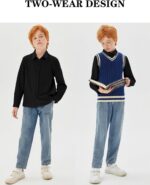 ⁦قميص رسمي باكمام طويلة وقبة كلاسيكية بازرار سفلية للاولاد مناسب للمدرسة من عمر 5-14 سنة⁩ - الصورة ⁦2⁩