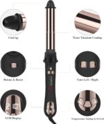 ⁦مكواة تجعيد شعر اوتوماتيكية دوارة 360 درجة من باروين برو بيوتي 32 ملم، ملقط تجعيد الشعر بطلاء نانو تيتانيوم مع شاشة LCD، 120-210 درجة مئوية، ذهبي (32 ملم)⁩ - الصورة ⁦9⁩