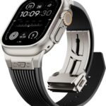 سوار ساعة لساعة ابل الترا 2 49 ملم 46 ملم 45 ملم 44 ملم، سوار مطاطي من السيليكون المتين الفاخر للرجال مع موصل معدني ومشبك قابل للطي لسلسلة اي ووتش 10 9 8 7 6 SE