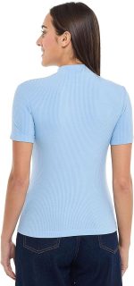 ⁦R&B Women's 325-0451WY001-6 Ribbed Top with Mock Neck and Short Sleeves⁩ - الصورة ⁦4⁩