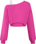 سويت شيرت مكشوف الكتفين للبنات باكمام طويلة بتصميم لطيف غير متماثل من ايكولالا