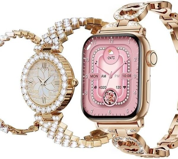 مجموعة ساعة ذكية صغيرة G15 سلسلة 10 انيقة مع ساعة انالوج وسوار مع 3 ازواج من الاساور وكيبل شحن مصمم للنساء من هاينوتيكو