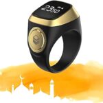 خاتم تسبيح ذكري ذكي من قبلة - للصلاة الاسلامية - تذكير بتوقيت الصلاة - شاشة OLED - عداد تسبيح - حلقة ذكية - تقنية قابلة للارتداء - مقاوم للماء - اسود 22 ملم - E0120BK - 20 ملم - USB (18 ملم)