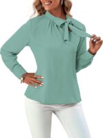 بلوزة انيقة للنساء برقبة مرتفعة واكمام طويلة مكشكشة بعقدة ربطة عنق