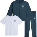 ريبوك طقم بنطلون للاولاد - 3 قطع من تي شيرت تريكو باكمام قصيرة وجاكيت رياضي بسحاب وسروال رياضي للاولاد