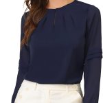 بلوزة عمل نسائية من الشيفون قميص شبه شفاف بفتحة عنق بلوزة انيقة