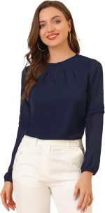 بلوزة عمل نسائية من الشيفون قميص شبه شفاف بفتحة عنق بلوزة انيقة