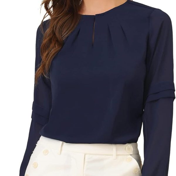 بلوزة عمل نسائية من الشيفون قميص شبه شفاف بفتحة عنق بلوزة انيقة