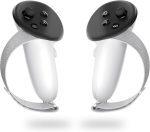 مقابض تحكم لانجثيرنج لميتا/اوكيولوس كويست 3، غطاء بملمس غير قابل للانزلاق واشرطة ناعمة قابلة للتعديل، متوافقة مع بطارية قاعدة الشحن الرسمية