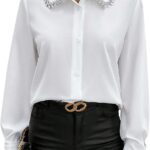 قمصان نسائية انيقة بياقة واكمام طويلة مزينة باحجار الراين من جورجليتر