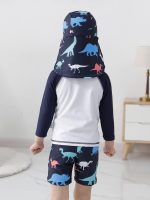 ⁦ماو طقم ملابس سباحة واقية من الطفح الجلدي للاولاد باكمام طويلة بعامل حماية من الاشعة فوق البنفسجية 50+ ملابس سباحة واقية من الشمس 3 قطع⁩ - الصورة ⁦3⁩