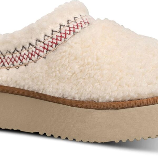 شبشب بكعب سميك للنساء من ناتراكي، شبشب بتصميم مضفر مع بطانة من الصوف المخملي، شبشب زغبي سهل الارتداء للنساء