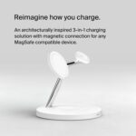 ⁦شاحن لاسلكي 3 في 1 ماج سيف من بيلكن، شحن سريع 15 واط للايفون وابل ووتش، قاعدة شحن ايربودز لايفون 14/14 بلس، 13، 12، برو، برو ماكس، ميني، ابل ووتش سيريز 8، 7، SE، الترا - ابيض⁩ - الصورة ⁦5⁩