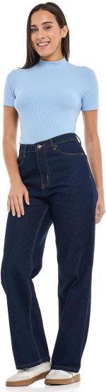 R&B Women's 325-0451WY001-6 Ribbed Top with Mock Neck and Short Sleeves