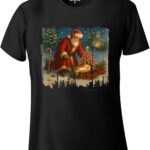 قميص بعبارة «Every Knee Shall Bow» – سانتا راكعين قبل الطفل يسوع – فيلبي 2:10 كريستيان كريسماس للرجال والنساء والأطفال، تي شيرت أسود للجنسين، D-0109