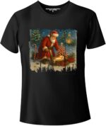 قميص بعبارة «Every Knee Shall Bow» – سانتا راكعين قبل الطفل يسوع – فيلبي 2:10 كريستيان كريسماس للرجال والنساء والأطفال، تي شيرت أسود للجنسين، D-0109