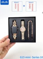 ⁦مجموعة ساعة ذكية صغيرة G15 سلسلة 10 انيقة مع ساعة انالوج وسوار مع 3 ازواج من الاساور وكيبل شحن مصمم للنساء من هاينوتيكو⁩ - الصورة ⁦4⁩