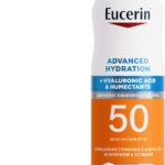 يوسيرين بخاخ واقي من الشمس بعامل حماية من الشمس بدرجة 50 من ادفانسد هايدريشن، بخاخ خفيف الوزن مع حمض الهيالورونيك ومرطب، لا يسبب الحساسية، خالي من العطور والكحول، زجاجة 6 اونصة