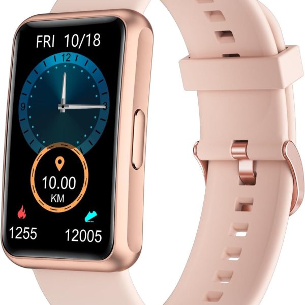 هواكوا ساعة لياقة بدنية للرجال والنساء والآباء والاطفال، مضادة للماء بتصنيف IP68 لمقاومة المياه والغبار مع شاشة لمس كاملة وعداد للسعرات الحرارية وعداد السعرات الحرارية ومنبه (زهري)