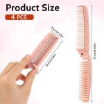 ⁦مشط عريض مزدوج الراس باسنان دقيقة، فرش شعر قابلة للطي من قش القمح للنساء، امشاط جيب محمولة مضادة للكهرباء الساكنة، 4 قطع⁩ - الصورة ⁦3⁩