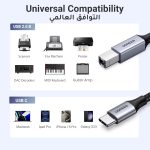 ⁦كابل طابعة يو اس بي نوع سي الى بي بطول 1 متر من يوجرين، كيبل طابعة كانون، اتش بي، سلك نوع بي متوافق مع ماك بوك الجديد، ديل اكس بي اس 15 13، اتش بي سبكتر X2، جوجل كروم بوك بيكسل، مايكروسوفت سيرفس برو⁩ - الصورة ⁦2⁩