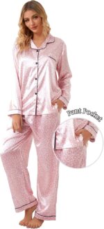 ⁦اس سي اتش بي بي بي تي ايه طقم بيجامة من الساتان للبنات، طقم بيجامة نوم من الحرير بازرار سفلية، طقم بيجامات نوم من قطعتين بلون بينك ليوبارد، 4-5T = علامة 120، تي - بينك ليوبارد، 4-5 سنوات, تي - بينك⁩ - الصورة ⁦4⁩